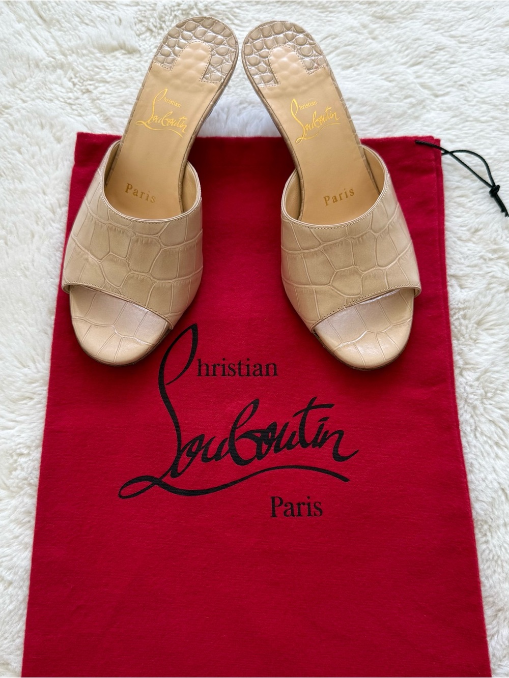 Christian Louboutin croc embossed kitten heels sandals size 35.5 EU Authentic
